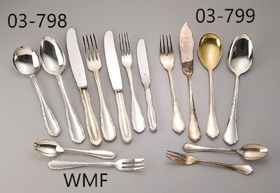 129 teiliges WMF Besteck, 800er Silber, bestehend aus: 12 Menügabeln/-messer/-löffel, 12 Vorspeisegabeln/-messer/- löffeln, 12 Obstmesser, 12 ...