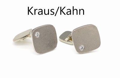 Paar 18 kt Gold Brillant-Manschettenknöpfe, WG 750/000, je mit einem kl. Brillanten zus. ca. 0.16 ct feines Weiß/vs, Ränder z.T. best., total ca. ...