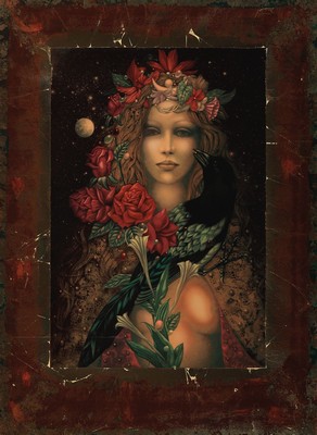 Albert Belasco, geb. 1938, "Psyche", Farblithografie mit Blattvergoldungverziehrung , sign., num. 52/100, R., gesamt ca. 102x78 cm