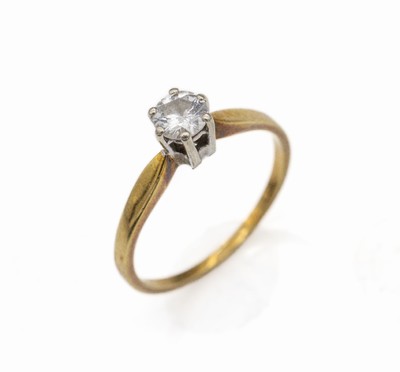14 kt Gold Brillant-Ring, GG/WG 585/000, Brillant ca. 0.31 ct (grav.) Weiß/si, total ca. 1.8 g, RW 51.5