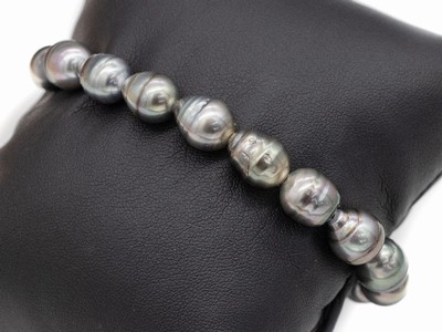 Tahitizuchtperl-Armband, 16 barocke Tahitizuchtperlen D. ca. 8.7 - 9.4 mm, nat. Merkmale, L. variabel