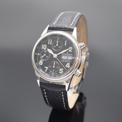 JAQUES LEMANS Armbandchronograph in Stahl Referenz 1-789, Schweiz um 2010, Automatik, verschr. Geh., schwarzes Glanz-Zifferbl. m. arab. Leuchtzahlen, ...