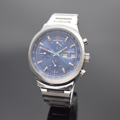 CERTINA Chronolympic C-Tronic seltener Stimmgabel-Chronograph in Stahl/Stahlband, Schweiz um 1970, verschr. Geh., orig. Stahlband, blaues Zifferbl. ...