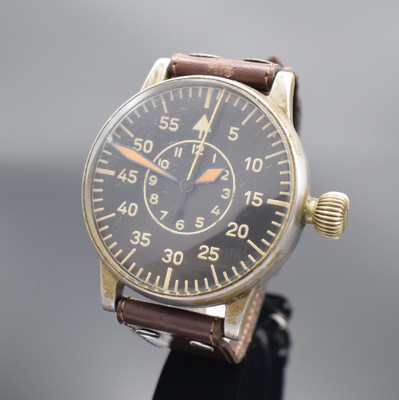 A. LANGE & SÖHNE Fliegeruhr FL 23883, Deutschland um 1940, Stahlgeh. noch teilw. lackiert, fertiggestellt von Deiter in Essen, späteres Lederband, ...