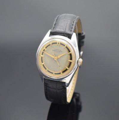 JUNGHANS Chronometer Kaliber 82/1 in Stahl, Deutschland um 1954, Handaufzug, verschr. Geh., Krone später, grau/schwarz/silb. Zifferbl. fl., gold. ...