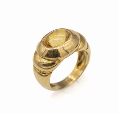 18 kt Gold Citrin-Ring, GG 750/000 gepr., Citrin im Bufftop ca. 3.0 ct, Ringkopf getreppt, RW 55, ca. 9.8 g