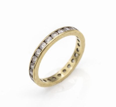 18 kt Gold Ring, GG 750/000, 26 Diamantimitationen, RW 58, ca. 3.7 g