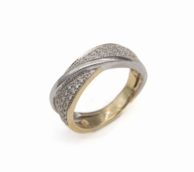 14 kt Gold Diamant-Ring, GG/WG 585/000, 8/8-Diamanten in GG gefasst zus. ca. 0.20 ct grav. Weiß/si, RW 57, ca. 5.3 g