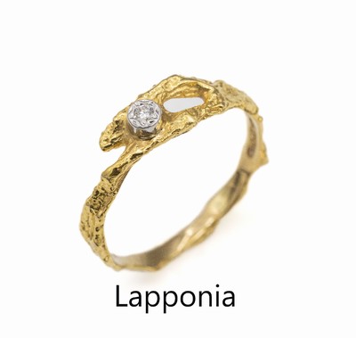 18 kt Gold LAPPONIA Brillant-Ring, GG/WG 750/000, Finland 2010, typ. abstraktes Lapponia-Design, in WG gefasster Brillant ca. 0.02 ct Weiß/si, RW ...