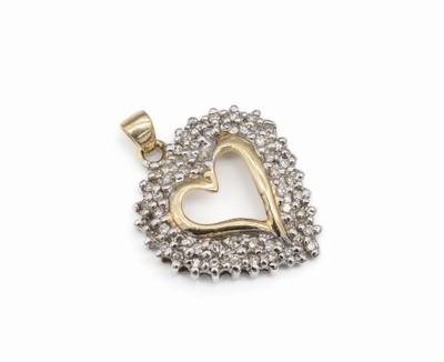 14 kt Gold Diamant-Anhänger "Herz", WG/GG 585/000, ca. 50 kl. 8/8-Diamanten, ca. 1.6 x 2cm