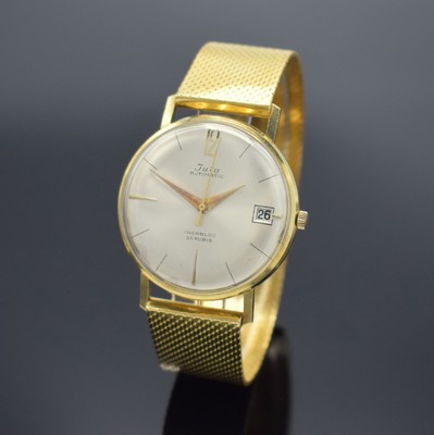 JUTA Herrenarmbanduhr in GG 585/000 mit GG 750/000 Band, Deutschland um 1960, Goldband auf Kundenwunsch später, Automatik, 2-teil. Geh., Boden ...