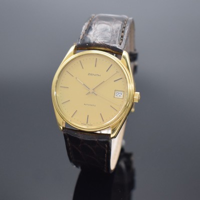 ZENITH Herrenarmbanduhr in GG 750/000 Referenz 30-0170.490, Schweiz um 1988, Automatik, 2-teil. Geh., Boden geschr., gold. Zifferbl. m. aufges. ...