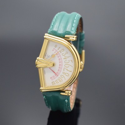JEAN D'EVE Herrenarmbanduhr Serie Sectora, Schweiz um 1990, quarz, asym. verg. Gehäuse, Boden aufgedr., cremefarb. Zifferbl. mit ...