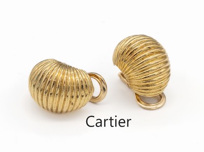 18 kt Gold CARTIER Ohrclips, GG 750/000, 1960er Jahre, muschelförmig, schöne qualitätvolle Verarbeitung, 2 x 1.5 cm, ca. 17.8 g, sehr schöne ...