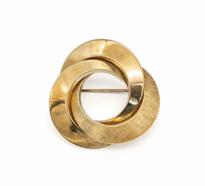 14 kt Gold Brosche, GG 585/000, teilmatt., teilpol., plastische Ausführung, D. ca. 3.5 cm,, ca. 8.6 g