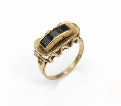 14 kt Gold Turmalin-Ring, GG 585/000, 3 Turmalincarrees, RW 56, ca. 4.5 g