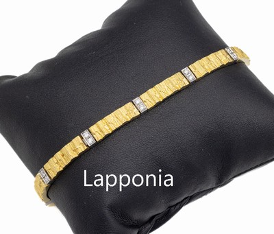 18 kt Gold LAPPONIA Brillant-Armband, GG/WG750/000, Finnland 1988, typ. Lapponia-Design, 16 in WG gefasste Brillanten zus. ca. 0.48 ct (grav.) ...