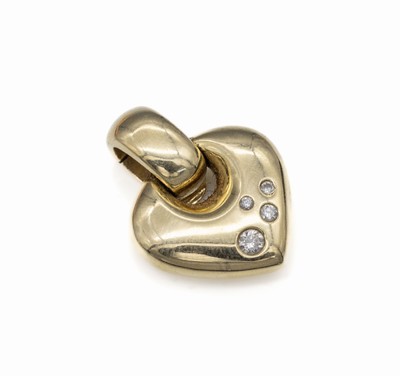 14 kt Gold Brillant-Clipanhänger, GG 585/000, Herz, 4 Brillanten zus. ca. 0.20 ct (grav.) Weiß/si, ca. 2.7 x 2 cm, ca. 6.8 g