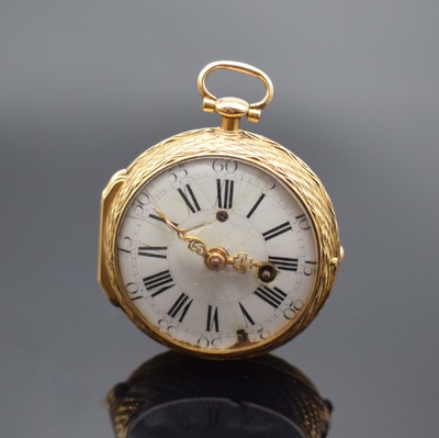 FIEFFE LE FILS Paris Spindeltaschenuhr in GG 750/000, Frankreich um 1750, sehr schönes aufwendig ziseliertes Gehäuse, Emailzifferbl. m. röm. ...