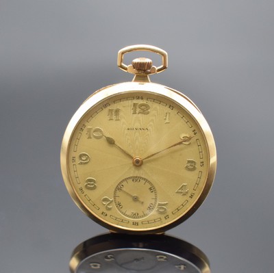 SILVANA offene Taschenuhr in RoseG 585/000, Schweiz um 1924, 2-Deckel Goldgeh., Cuvette m. Widmung, Rückseite m. Strahlendekor & Monogramm, ...