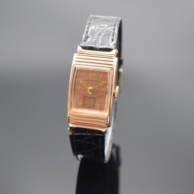 LONGINES sogenannte Cocktail-Watch in RG 585/000, Schweiz/USA um 1941, Handaufzug, ausgef. 2-teil. Geh., Boden aufgedr., kupferfarb. Zifferbl. rest., ...