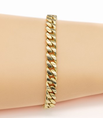 14 kt Gold Armband, GG 585/000, L. ca. 21 cm, ca. 44.7 g, B. ca. 0.8 cm, Kastenschloss mit Sicherheitsacht