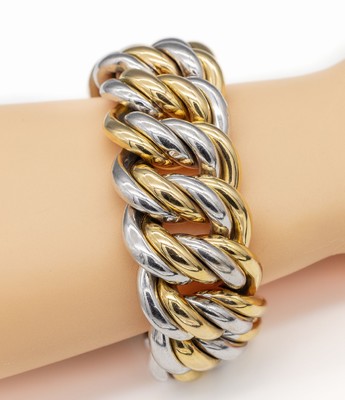 18 kt Gold Armband, GG/WG 750/000, ca. 192.7 g, L. ca. 21.5 cm, B. ca. 3.3 cm, Kastenschloss mit Sicherheitsacht und Sicherheitskettchen