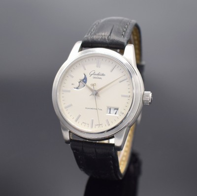 GLASHÜTTE ORIGINAL Herrenarmbanduhr Senator mit Panoramadatum & Mondphase in Stahl, Deutschland verk. lt. beil. Garantie 08/2001, Automatik, matt. ...