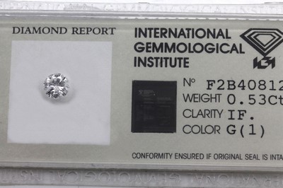 Eingeschweißter Brillant 0.53 ct Weiß (G)/ lupenrein, IGI-Blister