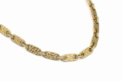 14 kt Gold Kette, GG 585/000, z.T. mit Hammerschlagverz., L. ca. 56 cm, ca. 44 g, Karabinerschließe