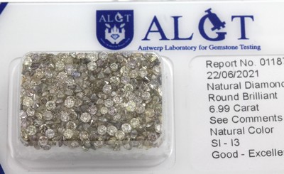 Lot Brillanten, zus. ca. 6.99 ct in verschiedenen Farben/si-p, mit ALGT-Expertise