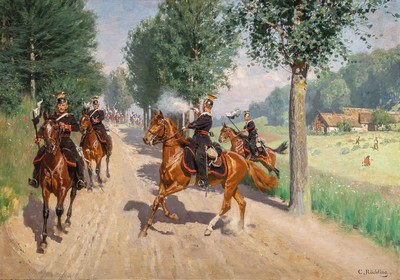 Carl Röchling, 1855 Saarbrücken-1920 Berlin, Studium an der Kunstschule Karlsruhe und der Akademie Berlin, reüssierte v.a. in Schlachten- und ...