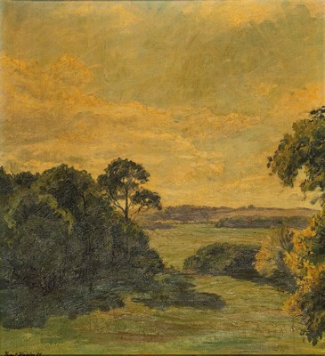 Ernst Haider, 1890 München - 1988 Starnberg,Landschaftsdarstellung, Öl/Lwd, signiert, li. u. signiert und dat. 1921, süddeutsche Sommerlandschaft, ...