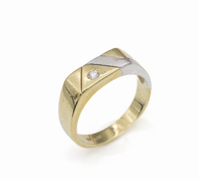 14 kt Gold Herren-Brillant-Ring, ca. 9.2 g, GG/WG 585/000, Brillant ca. 0.08 ct Weiß/si,RW 66