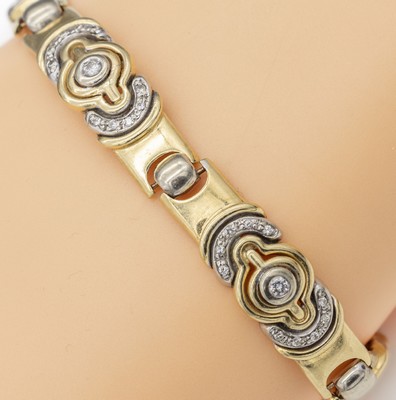 18 kt Gold Brillant-Armband, GG/WG 750/000,55 Brillanten (1 Stein fehlt) zus. ca. 0.75 ctct Weiß/si, L. ca. 17.5 cm, Kastenschloß mit ...