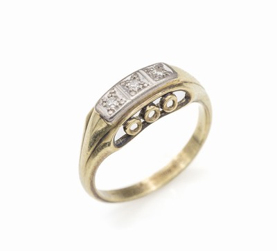 14 kt Gold Diamant-Ring, GG 585/000, schlicht, 3 8/8-Diamanten, RW 59, ca. 3.0 g