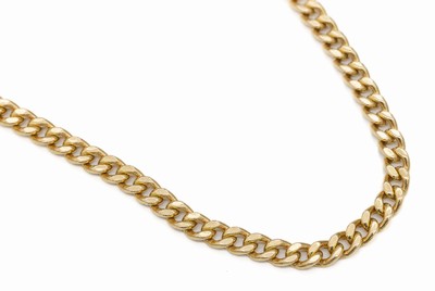 14 kt Gold Collier, ca. 28.9 g GG 585/000, Flachpanzerkette, L. ca. 51 cm, Karabinerschließe