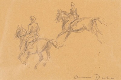 Otto Dill, 1884 Neustadt a. d. Weinstraße-1957Bad Dürkheim, zwei Soldaten zu Pferd, Bleistiftzeichnung auf Papier, leicht gebräunt, rechts unten ...