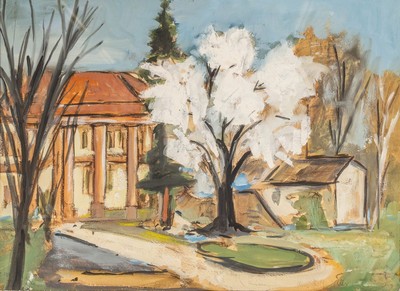 Hans Rolf Peter, 1926-2020 Neustadt a. d. Weinstraße, Ansicht aus der Pfalz, evtl. Villa Ludwigshöhe, Gouache auf Papier, rechts unten signiert, ...