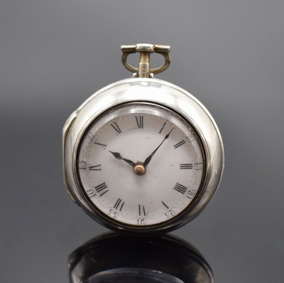 Tho. HOUGHTON Spindeltaschenuhr in Silber, England 1781, doppeltes Gehäuse, Emailzifferblatt m. röm. Zahlen & arab. Minuterie, Zeiger lack. (sp.), ...