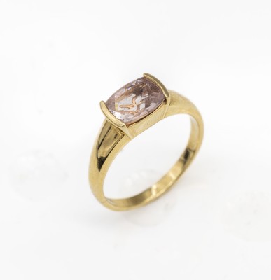 18 kt Gold Morganit-Ring, GG 750/000, schlichte Gestaltung, einzelner facett. Morganit, RW 60, ca. 5.1 g