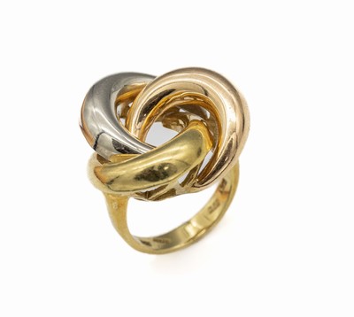 18 kt Gold Ring, GG/WG/RG 750/000, Ringkopfin Knotenform, RW 54, ca. 12.0 g
