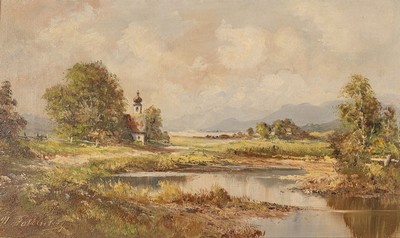 Richard Falkenberg, 1875 Wuppertal-1948 Zeulenroda, Moor bei Unterwössen, Öl/Lwd, signiert, ca. 30x50cm, R.
