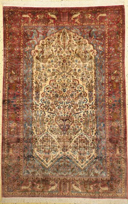 Keschan Seide antik, Persien, um 1900, reine Naturseide, ca. 200 x 130 cm, EHZ: 1-2, Fransen fachkundig erneuert