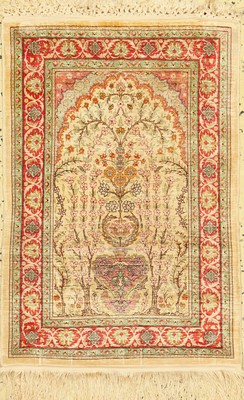 Hereke Seide fein(14 x 14), Türkei, um 1960, reine Naturseide, ca. 67 x 46 cm, ca. 2,0 Mio. Kn/qm, EHZ: 1