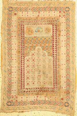 Ottomanische Stickerei, Gebetstextil"Janamaz" 18.Jhd, Seide-Baumwollstickerei, ca. 150 x 100cm, EHZ: 3, fleckig