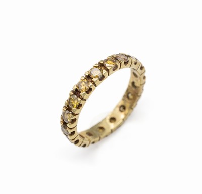 14 kt Gold Brillant-Memoryring, GG 585/000 Brillanten zus. ca. 0.90 ct fancy Brown-Yellow(beh.), ca. 3.3 g. RW 56