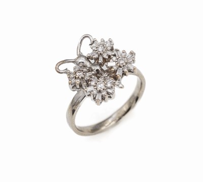 14 kt Gold Brillant-Ring "Schmetterling", WG 585/000, Brillanten zus. ca. 0.60 ct Weiß/si-p1, total ca. 5.1 g, RW 54.5