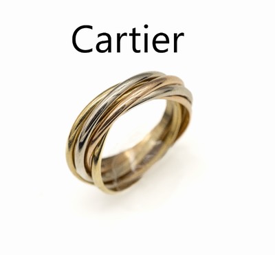 18 kt Gold CARTIER-Trinity-Ring, GG/WG/RoseG 750/000, 7-reihig, RW 52, sign. und num.