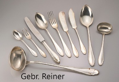 Menue-Besteck für 12 Personen, 800er Silber, deutsch, 1920er Jahre, Meistermarke GR im Kreis - Gebrüder Reiner vor 1925, leicht barockisierender ...